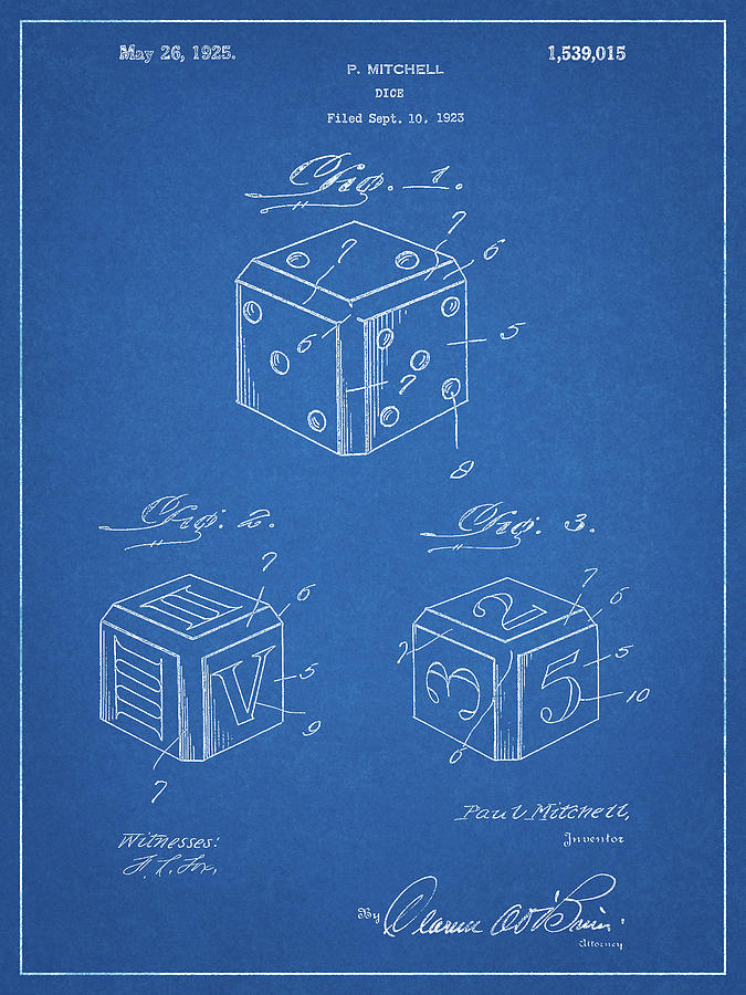 Dice Digital Art - Pp781-blueprint Dice 1923 Patent Poster by Cole Borders