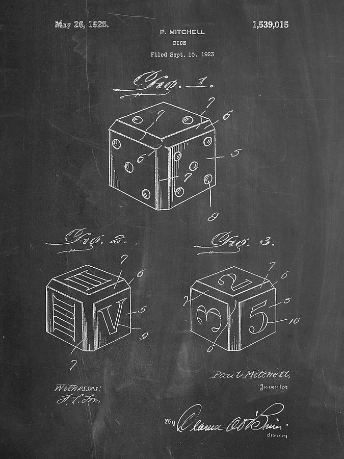 Dice Digital Art - Pp781-chalkboard Dice 1923 Patent Poster by Cole Borders