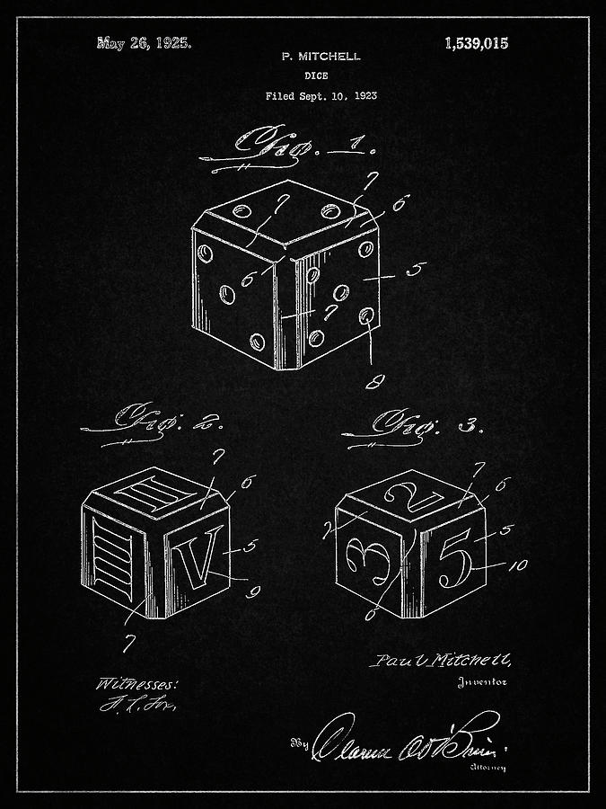 Dice Digital Art - Pp781-vintage Black Dice 1923 Patent Poster by Cole Borders