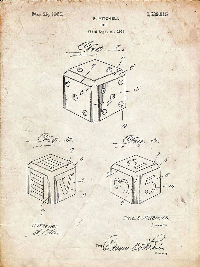 Dice Digital Art - Pp781-vintage Parchment Dice 1923 Patent Poster by Cole Borders