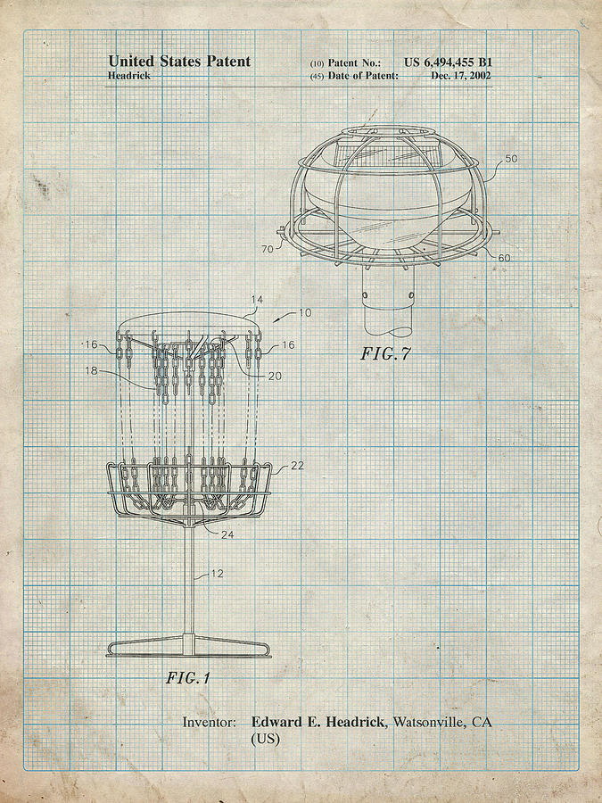 Patents Digital Art - Pp782-antique Grid Parchment Disc Golf Basket Patent Poster by Cole Borders