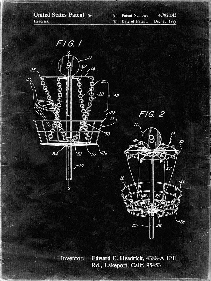 Patents Digital Art - Pp783-black Grunge Disk Golf Basket 1988 Patent Poster by Cole Borders