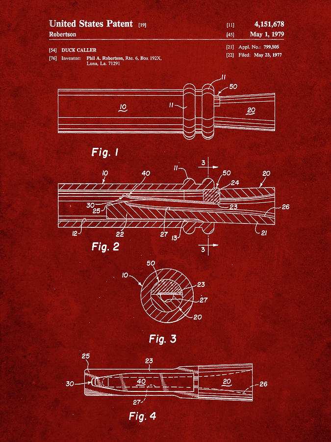 Patents Digital Art - Pp789-burgundy Duck Call Patent Poster by Cole Borders