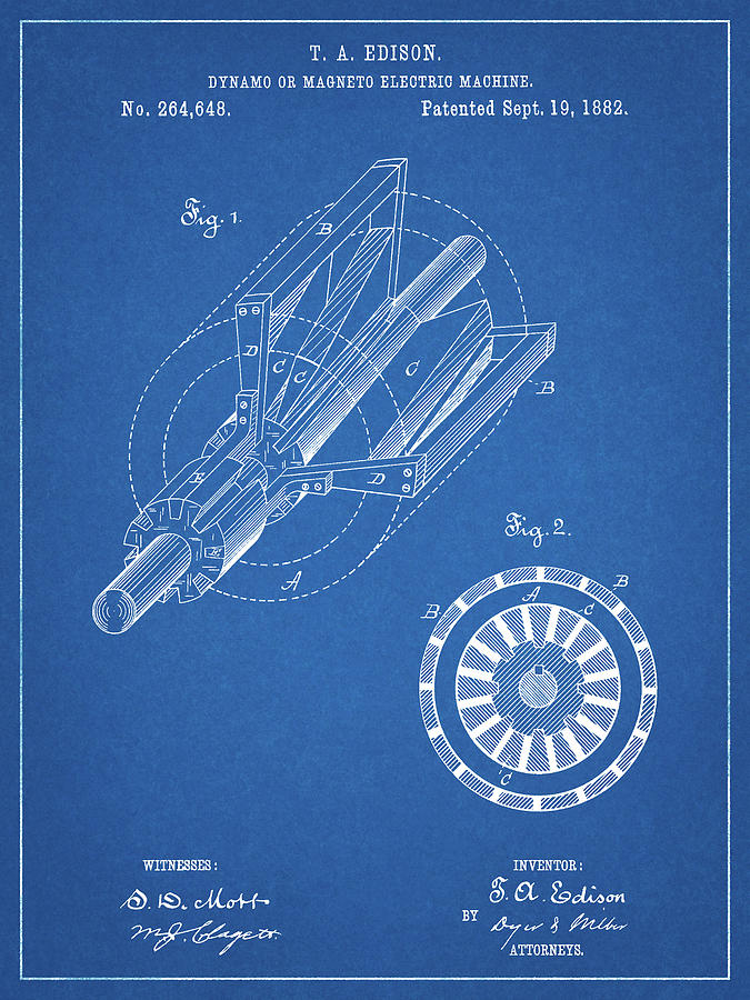 Patents Digital Art - Pp793-blueprint Edison Dynamo Electrical Generator Patent Print by Cole Borders