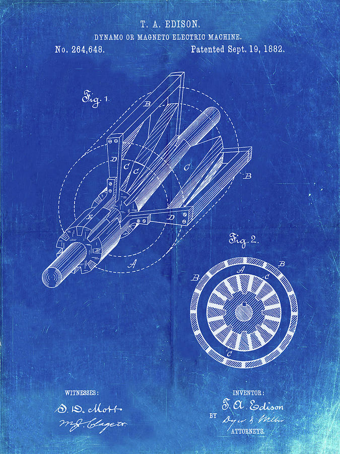 Patents Digital Art - Pp793-faded Blueprint Edison Dynamo Electrical Generator Patent Print by Cole Borders