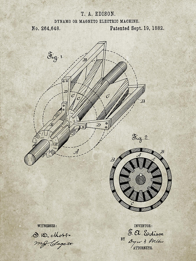 Patents Digital Art - Pp793-sandstone Edison Dynamo Electrical Generator Patent Print by Cole Borders