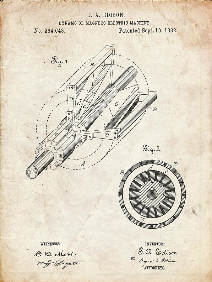 Patents Digital Art - Pp793-vintage Parchment Edison Dynamo Electrical Generator Patent Print by Cole Borders