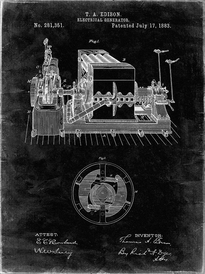 Patents Digital Art - Pp794-black Grunge Edison Electrical Generator Patent Art by Cole Borders