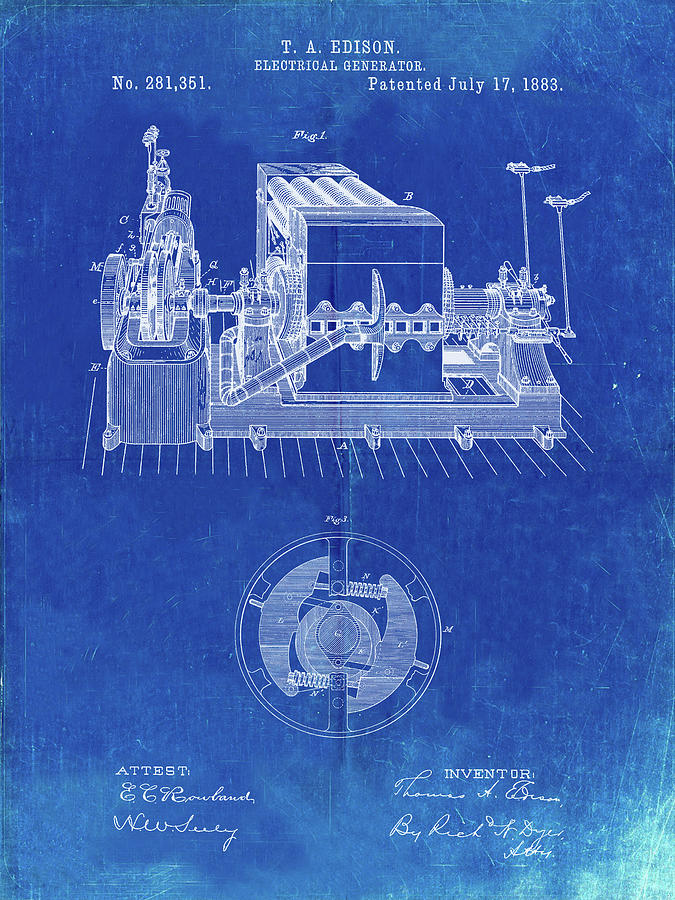 Patents Digital Art - Pp794-faded Blueprint Edison Electrical Generator Patent Art by Cole Borders