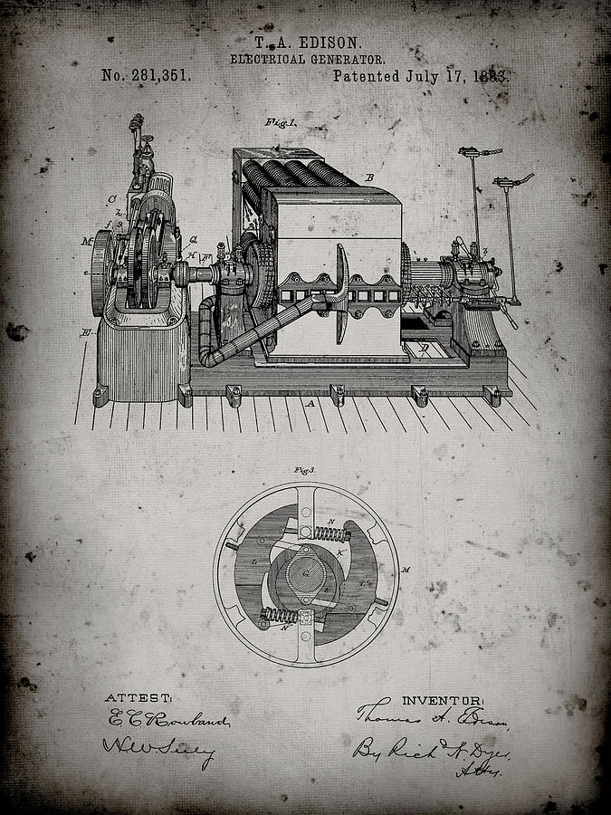 Patents Digital Art - Pp794-faded Grey Edison Electrical Generator Patent Art by Cole Borders