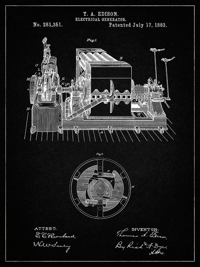 Patents Digital Art - Pp794-vintage Black Edison Electrical Generator Patent Art by Cole Borders