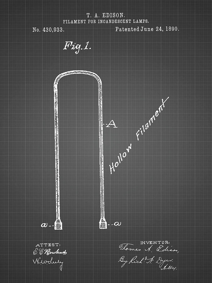 Patents Digital Art - Pp795-black Grid Edison Filament Art by Cole Borders