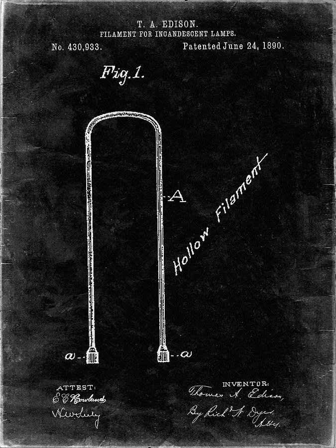 Patents Digital Art - Pp795-black Grunge Edison Filament Art by Cole Borders