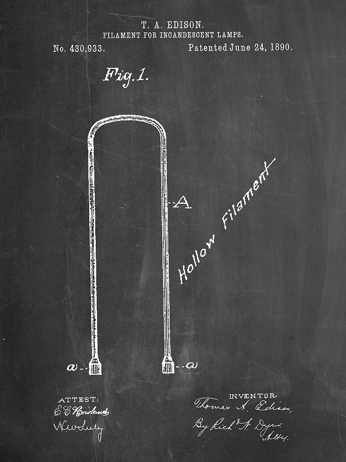 Patents Digital Art - Pp795-chalkboard Edison Filament Art by Cole Borders