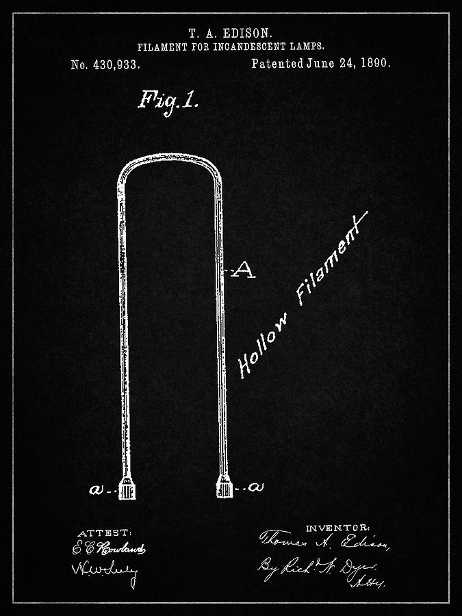 Patents Digital Art - Pp795-vintage Black Edison Filament Art by Cole Borders