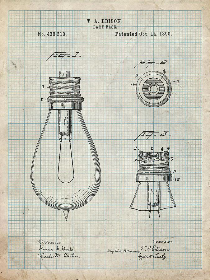 Pp796-antique Grid Parchment Edison Lamp Base Patent Print Digital Art ...