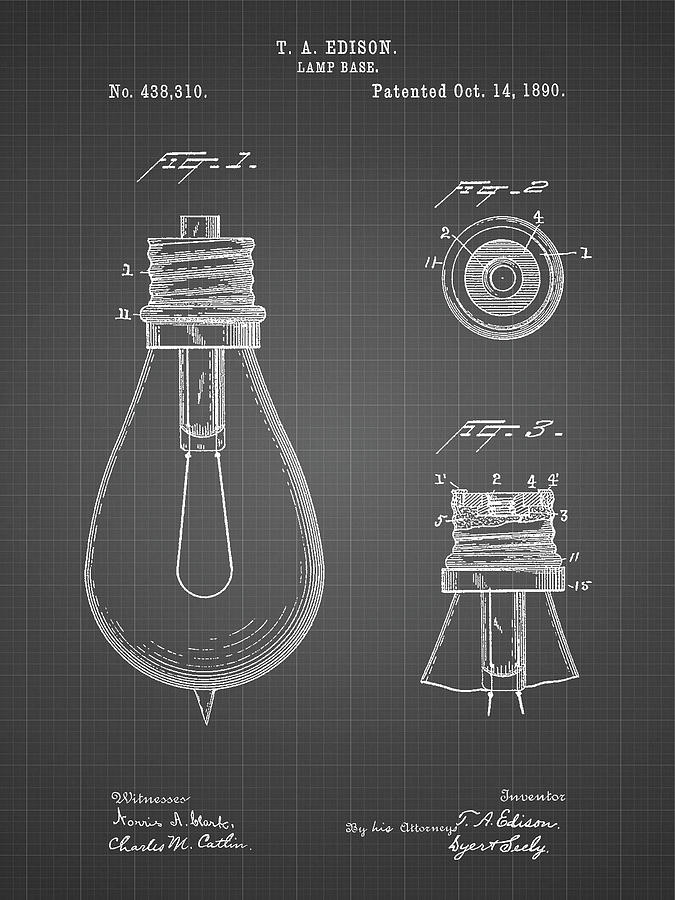 Pp796-black Grid Edison Lamp Base Patent Print Digital Art by Cole ...