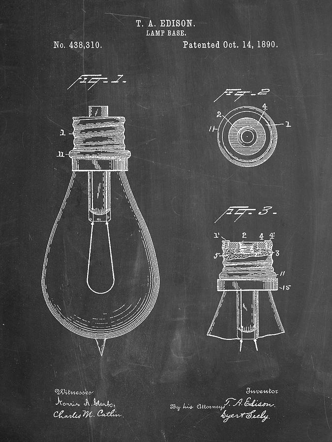 Patents Digital Art - Pp796-chalkboard Edison Lamp Base Patent Print by Cole Borders