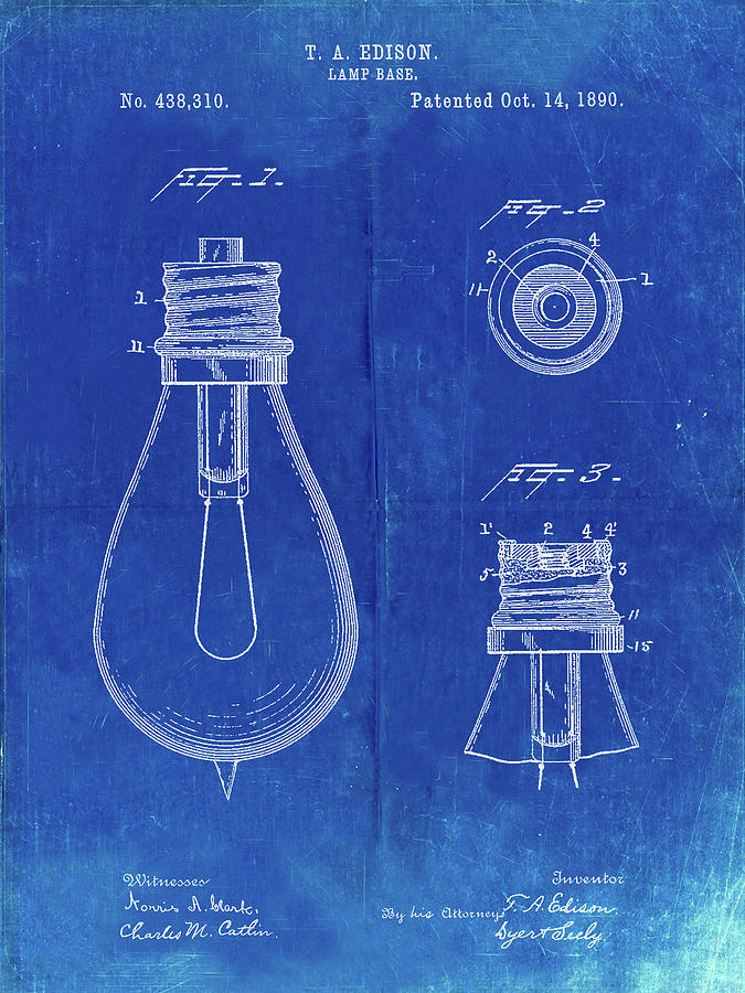 Patents Digital Art - Pp796-faded Blueprint Edison Lamp Base Patent Print by Cole Borders