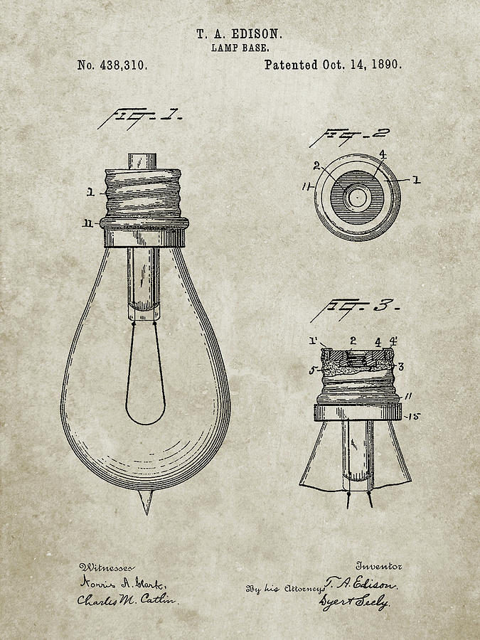 Patents Digital Art - Pp796-sandstone Edison Lamp Base Patent Print by Cole Borders