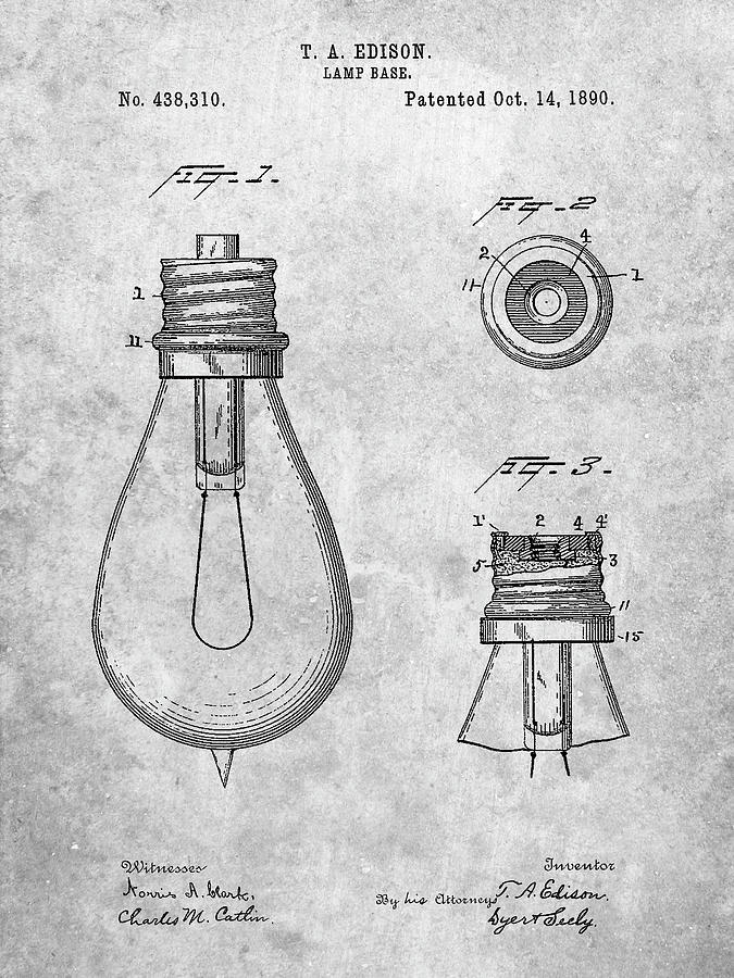 Pp796-slate Edison Lamp Base Patent Print Digital Art by Cole Borders ...