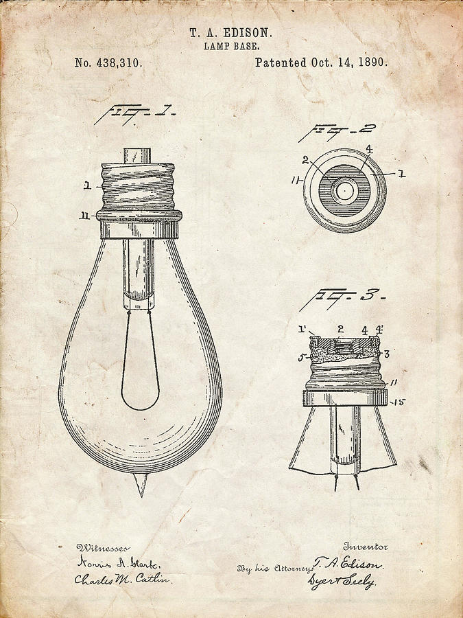 Pp796-vintage Parchment Edison Lamp Base Patent Print Digital Art by ...