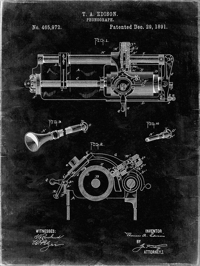 Pp798-black Grunge Edison Phonograph Patent Poster Digital Art by Cole ...