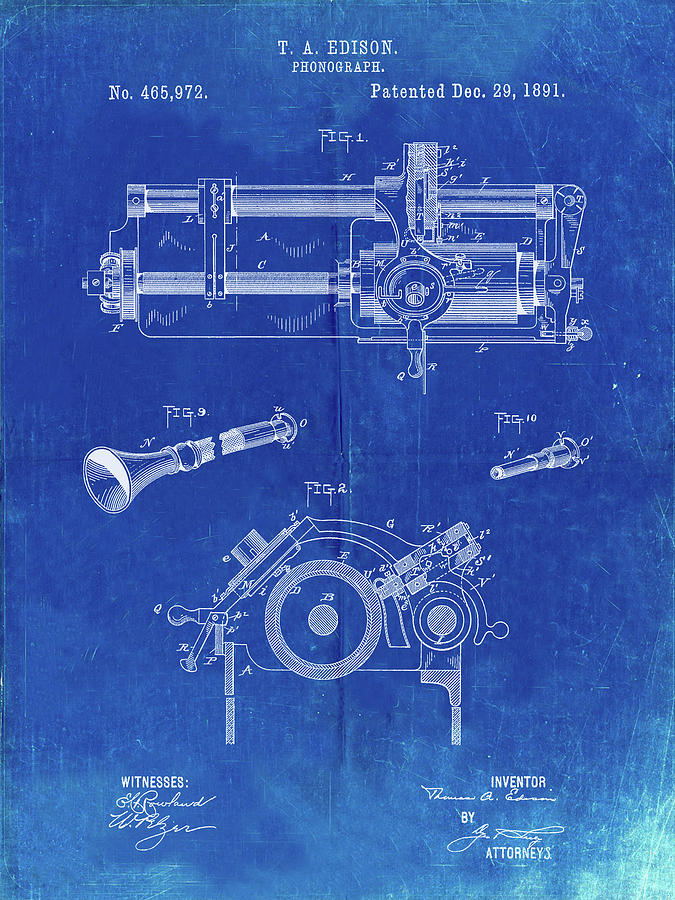 Patents Digital Art - Pp798-faded Blueprint Edison Phonograph Patent Poster by Cole Borders