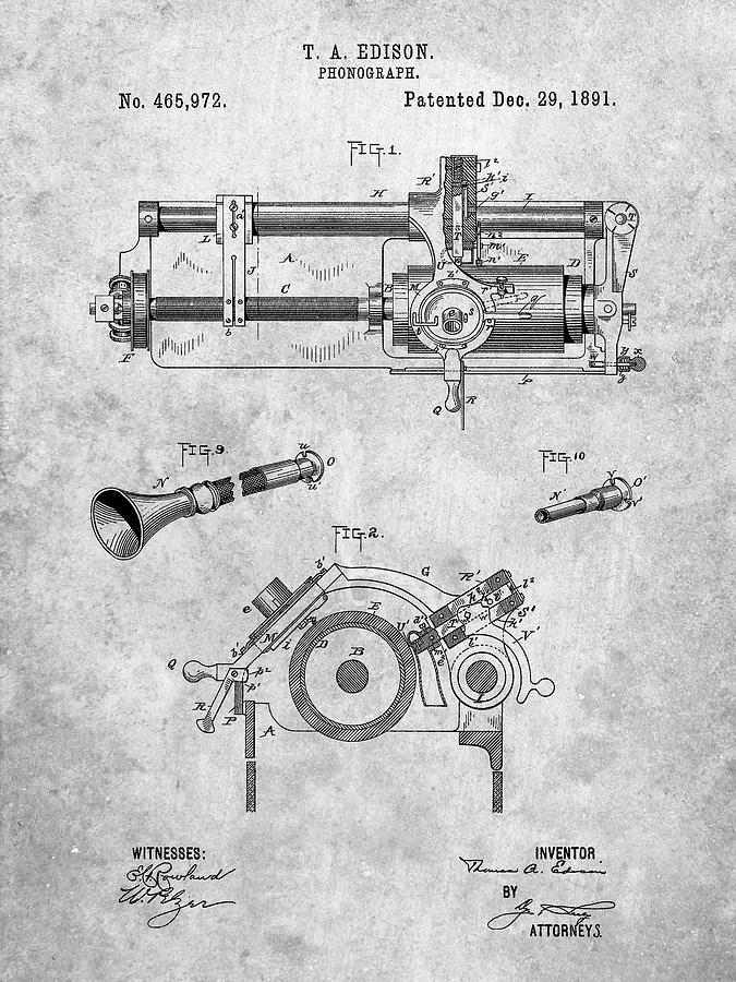 Patents Digital Art - Pp798-slate Edison Phonograph Patent Poster by Cole Borders