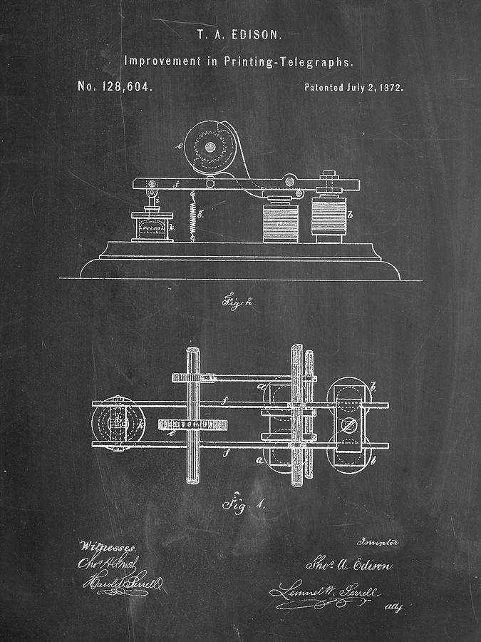 Vintage Digital Art - Pp799-chalkboard Edison Printing Telegraph Patent Art by Cole Borders