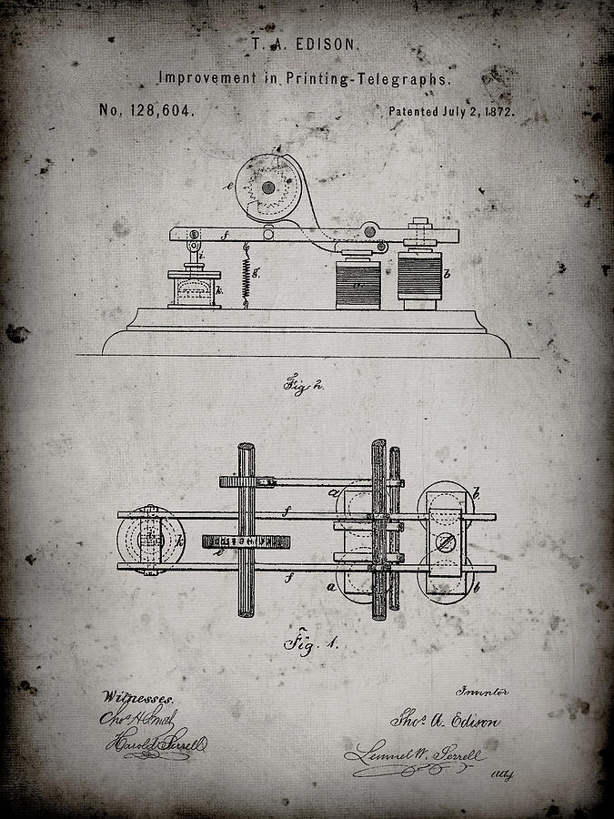 Vintage Digital Art - Pp799-faded Grey Edison Printing Telegraph Patent Art by Cole Borders