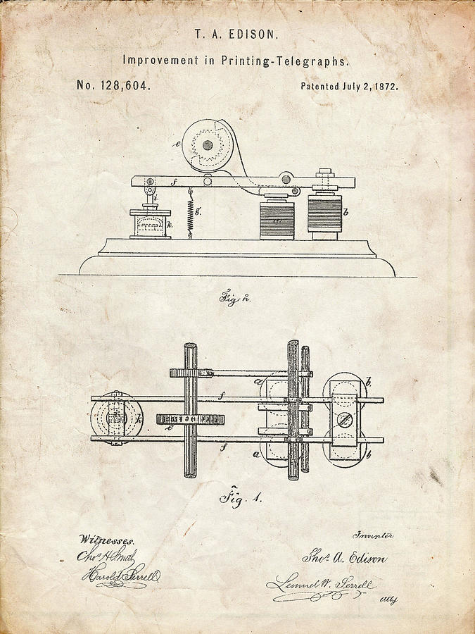 Vintage Digital Art - Pp799-vintage Parchment Edison Printing Telegraph Patent Art by Cole Borders