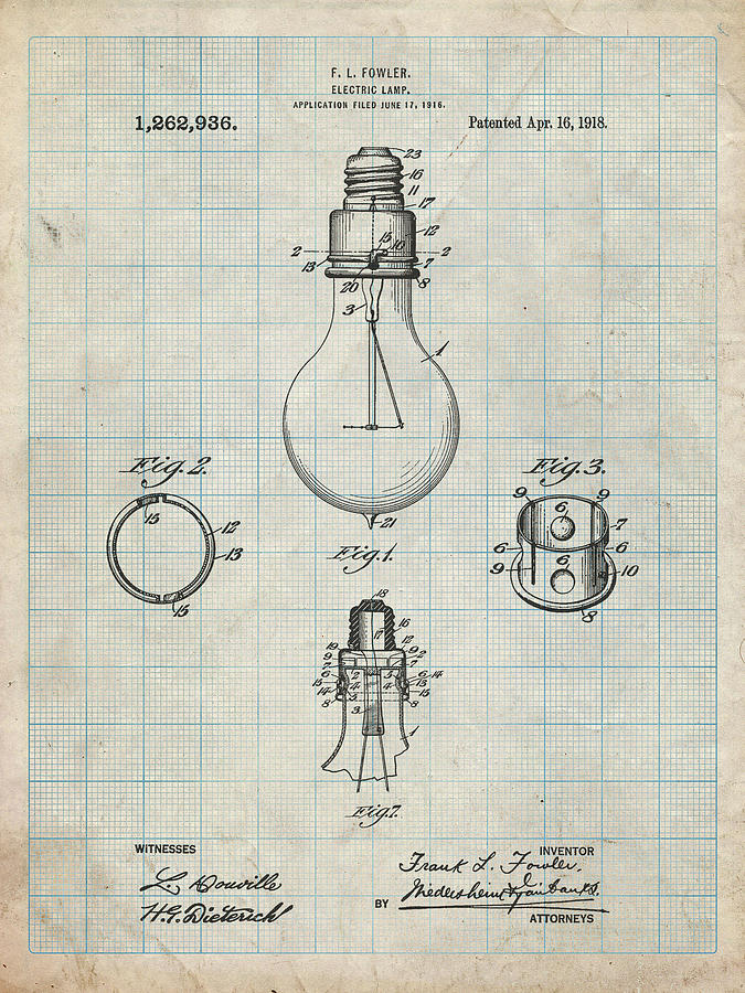 Pp800-antique Grid Parchment Electric Lamp Patent Poster Digital Art by ...