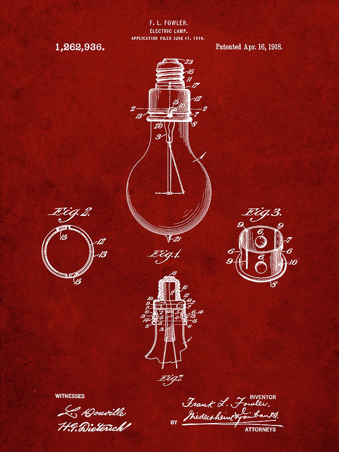 Lamp Digital Art - Pp800-burgundy Electric Lamp Patent Poster by Cole Borders