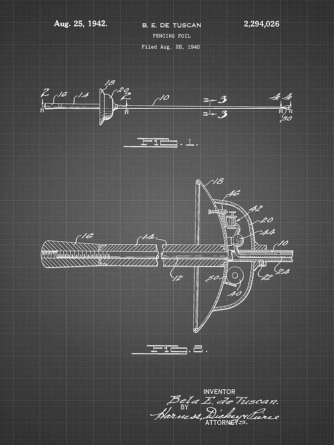 Patents Digital Art - Pp806-black Grid Fencing Sword Patent Poster by Cole Borders