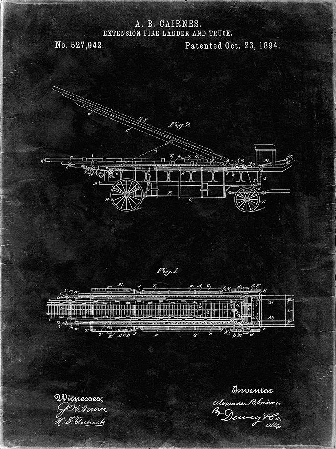 Patents Digital Art - Pp808-black Grunge Fire Extension Ladder 1894 Patent Poster by Cole Borders