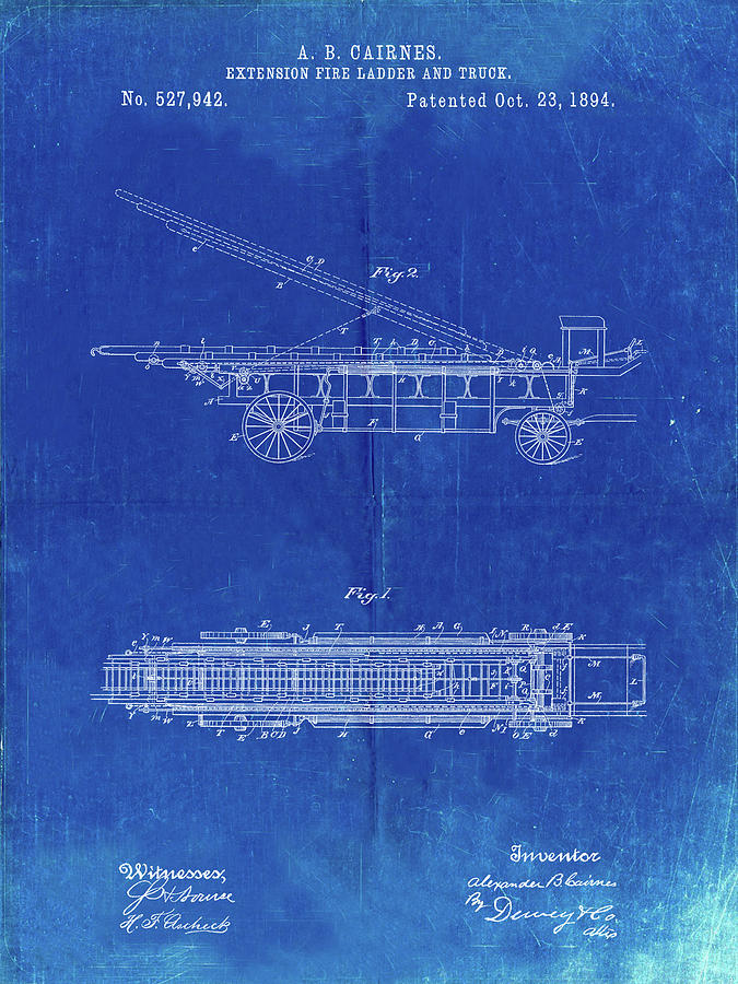 Patents Digital Art - Pp808-faded Blueprint Fire Extension Ladder 1894 Patent Poster by Cole Borders