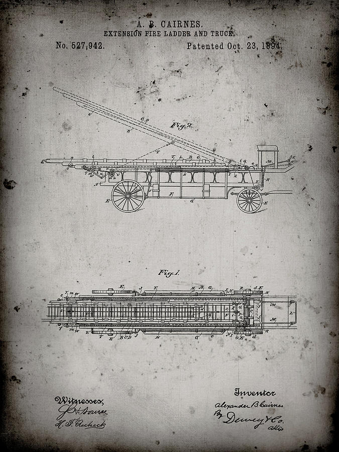 Patents Digital Art - Pp808-faded Grey Fire Extension Ladder 1894 Patent Poster by Cole Borders