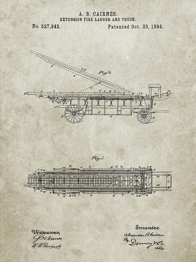 Patents Digital Art - Pp808-sandstone Fire Extension Ladder 1894 Patent Poster by Cole Borders