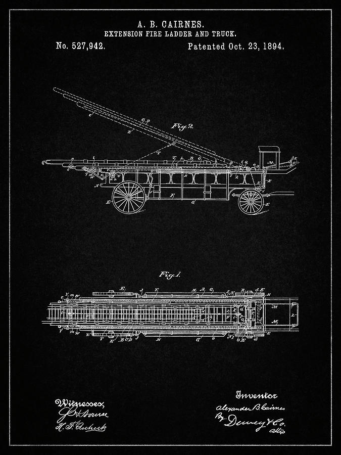 Patents Digital Art - Pp808-vintage Black Fire Extension Ladder 1894 Patent Poster by Cole Borders