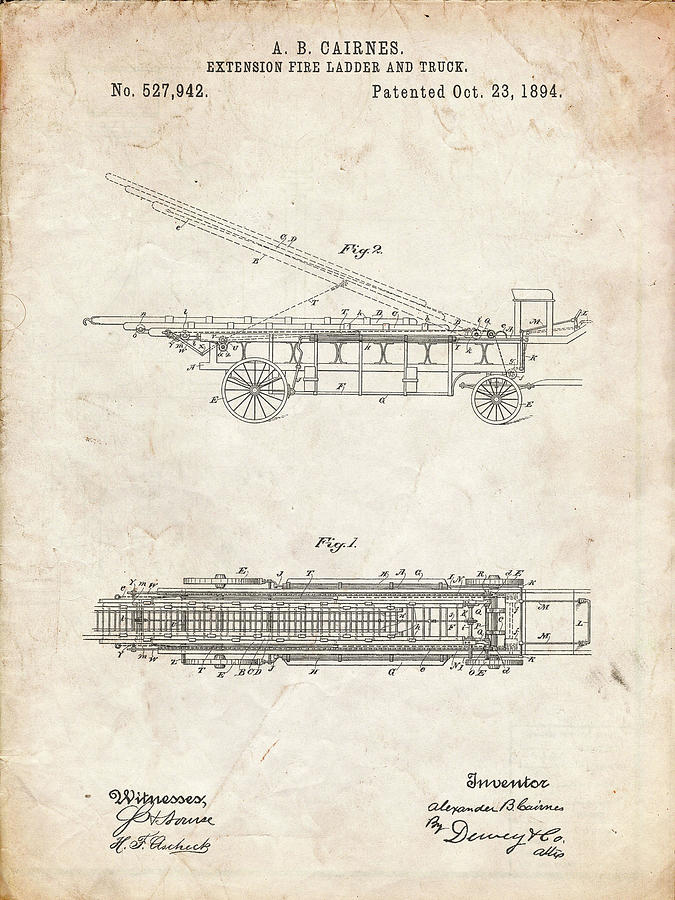 Patents Digital Art - Pp808-vintage Parchment Fire Extension Ladder 1894 Patent Poster by Cole Borders