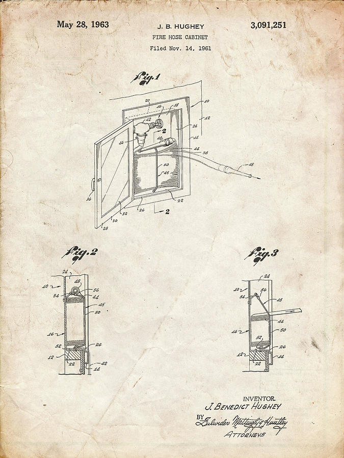 Patents Digital Art - Pp809-vintage Parchment Fire Hose Cabinet 1961 Patent Poster by Cole Borders
