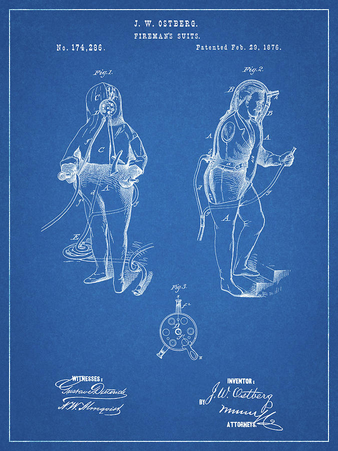 Patents Digital Art - Pp810-blueprint Firefighter Suit 1876 Patent Print by Cole Borders