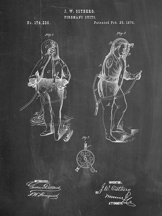 Patents Digital Art - Pp810-chalkboard Firefighter Suit 1876 Patent Print by Cole Borders