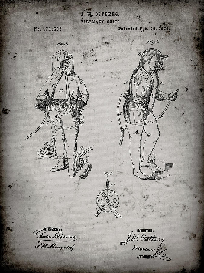 Patents Digital Art - Pp810-faded Grey Firefighter Suit 1876 Patent Print by Cole Borders