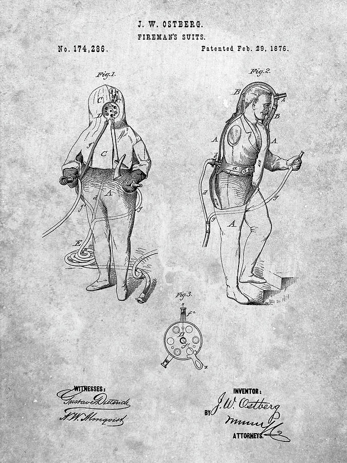 Patents Digital Art - Pp810-slate Firefighter Suit 1876 Patent Print by Cole Borders