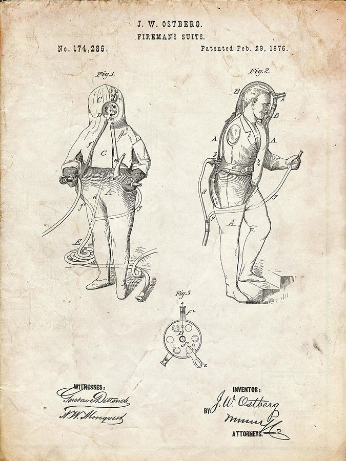 Patents Digital Art - Pp810-vintage Parchment Firefighter Suit 1876 Patent Print by Cole Borders