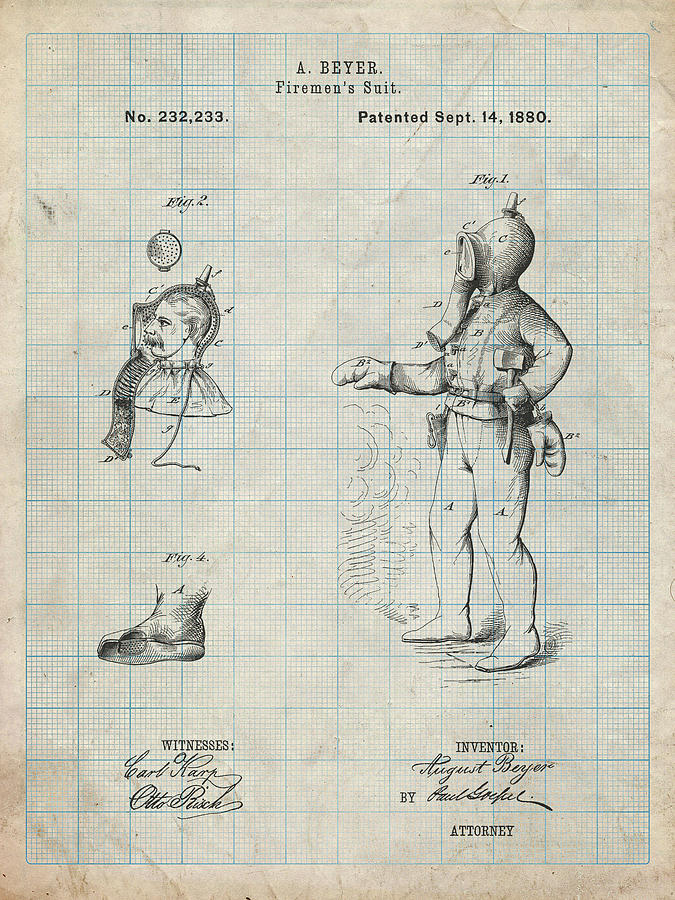 Patents Digital Art - Pp811-antique Grid Parchment Firefighter Suit 1880 Patent Poster by Cole Borders