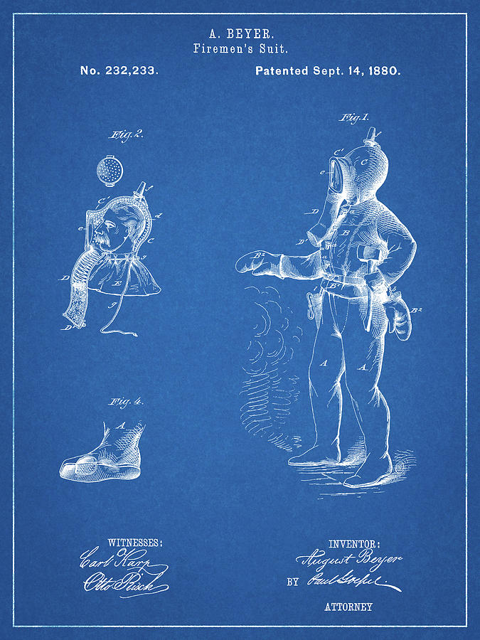 Patents Digital Art - Pp811-blueprint Firefighter Suit 1880 Patent Poster by Cole Borders