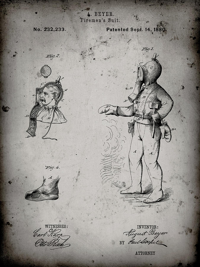 Patents Digital Art - Pp811-faded Grey Firefighter Suit 1880 Patent Poster by Cole Borders
